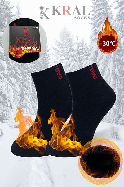 KRAL SOCKS Șosete de iarnă pentru bărbați cu prosop și papuci - fără sudură (3 perechi) negru