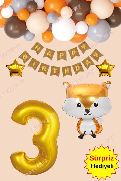 Party City Σετ γιορτής γενεθλίων με μπαλόνι με θέμα Fox Age 3