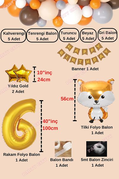Party City مجموعة بالونات عيد الميلاد ذات تصميم ثعلب بعمر 6 سنوات