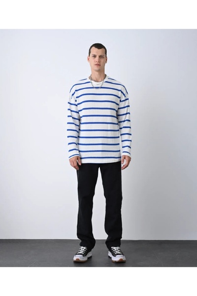 MARRAKECH Men's Blue Oversize Striped Crew Neck Knitwear Sweater
