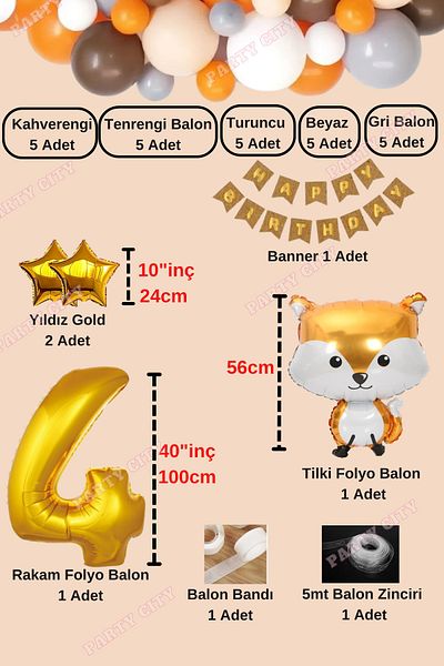 Party City Σετ γιορτής γενεθλίων με μπαλόνι με θέμα Fox Age 4
