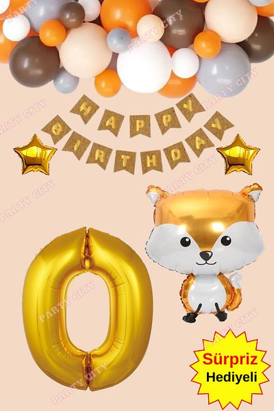 Party City Σετ γιορτής γενεθλίων με θέμα την Fox Concept Foil Balloon 0 Years Old