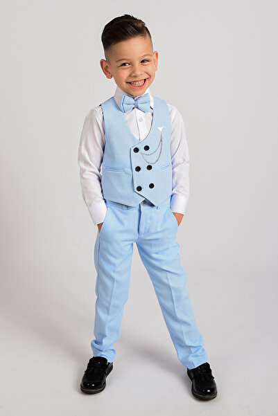 Entel Boy's Chain Tuxedo Suit with Vest and Bow Tie