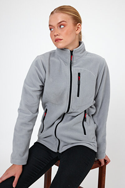 MAXIMILLIAN Kadın Polar Gri Renk 3 Cepli Fermuarlı Bato Yaka Outdoor Polar