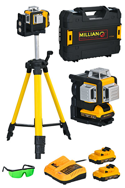 Millian İtaly 360° 12 Köşe 50 Metre Ölçüm 2 Akülü Hizalama Lazer Metre Çizgi ...