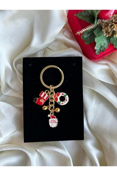 PEONY peonyofficiall Yılbaşı Anahtarlık Mineli Christmas Altın Kaplama Aksesuar Yeni Yıl Noel Baba Anahtarlık