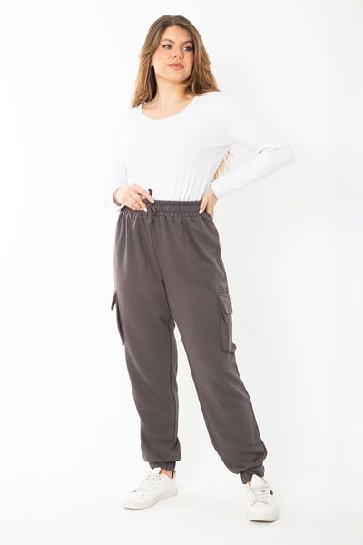 Şans Pantaloni de sport pentru femei cu talie afumată și cu picior elastic cu buzunar cargo 65N37399