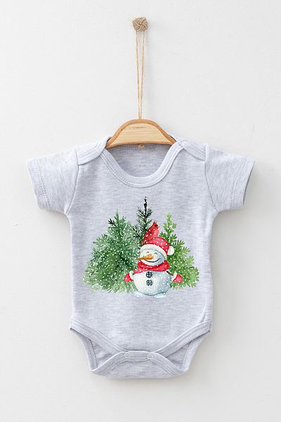 ADABEBEK 100% Cotton New Year Snowman Christmas Short Sleeve Bodysuit Baby Bodysuit
