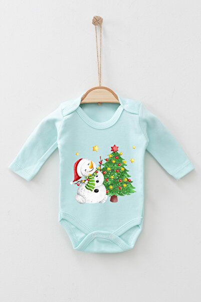 ADABEBEK 100% Cotton Snowman Christmas Long Sleeve Bodysuit Baby Bodysuit