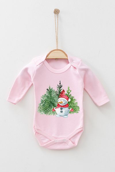 ADABEBEK 100% Cotton New Year Snowman Christmas Long Sleeve Bodysuit Baby Bodysuit