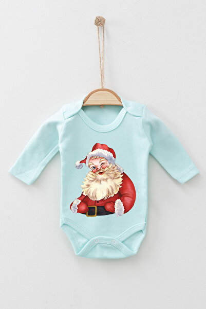 ADABEBEK %100 Pamuk Organik Watercolor Noel Baba Uzun Kollu Body Badi Bebek Z...