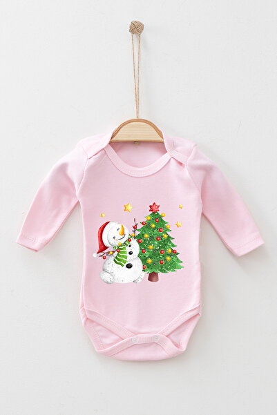 ADABEBEK %100 Pamuk Kardan Adam Christmas Uzun Kol Body Badi Bebek Zıbın