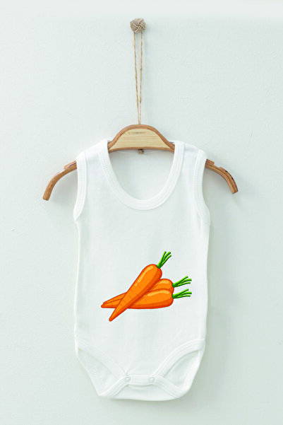 ADABEBEK 100% Cotton Organic Carrot Patterned Strappy Bodysuit Baby Bodysuit