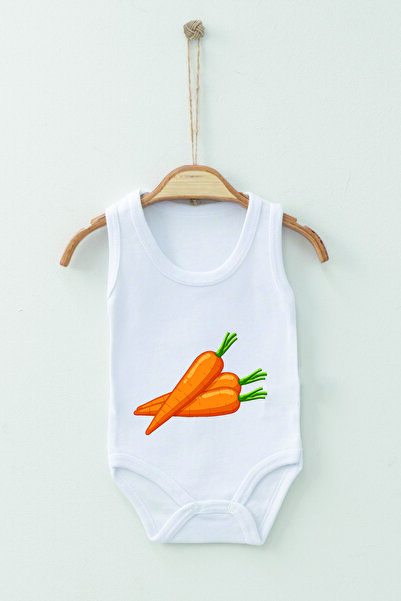 ADABEBEK 100% Cotton Organic Carrot Patterned Strappy Bodysuit Baby Bodysuit