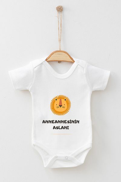 ADABEBEK 100% Cotton Organic Grandma's Lion Short Sleeve Bodysuit Baby Bodysuit