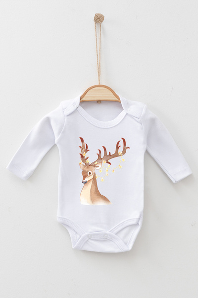 ADABEBEK 100% Cotton New Year Deer Christmas Long Sleeve Bodysuit Baby Bodysuit