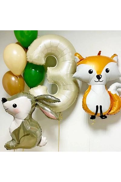 Party City Birthday Set Cream Number Foil Balloon Fox Rabbit Themed Concept Foil Balloon Party Celebration Set