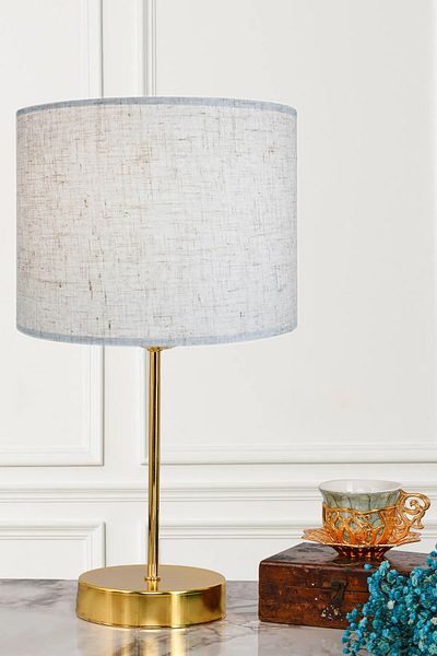 EvLight Seka Linen Cylinder Gold Footed Table Lamp Lampshade