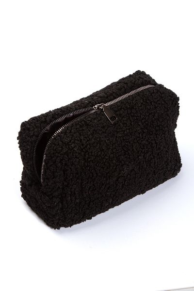 BAHELS Teddy Plush Black Large Size Makeup Bag Travel Bag