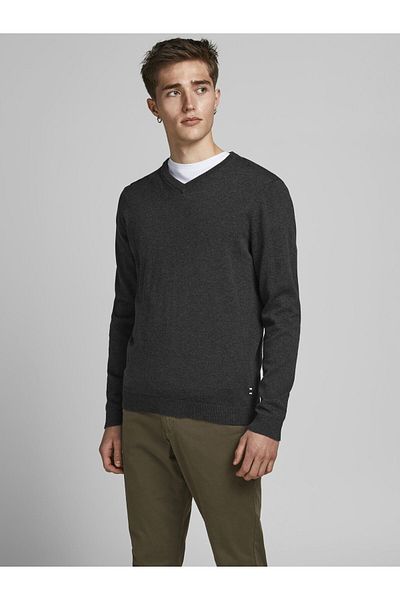 Jack & Jones Jack Jons Jjebasıc Strickpullover mit V-Ausschnitt Erkek Kazak 12137194