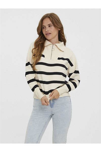 Vero Moda Strickpullover VMSABA STRIPE LS HIGHNECK BLOUSE GA NOOS