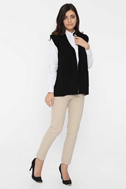 Uludağ Triko Чорний сталевий плетений жіночий жилет 1111