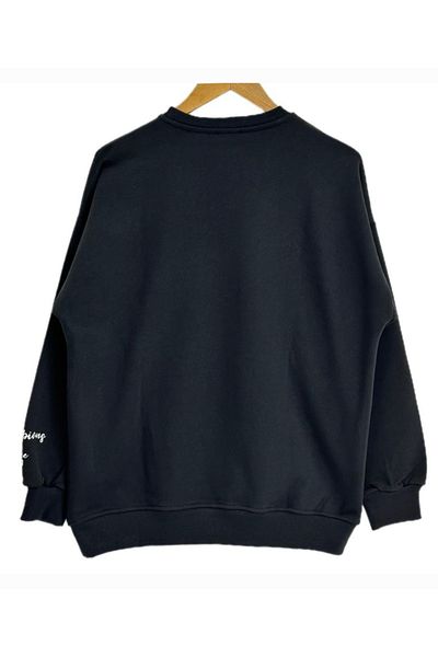 Moda Işık Φούτερ Anthracite Color California με στάμπα 3 νημάτων χωρίς ράβδο Crew Neck Oversize