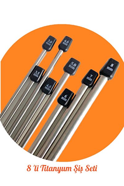 Masal Örgü Evi سلطان/يابالي طقم إبر الحياكة تيتانيوم 8 قطع 35 سم 3-3,5-4-4,5-5-6-7 و8 أرقام