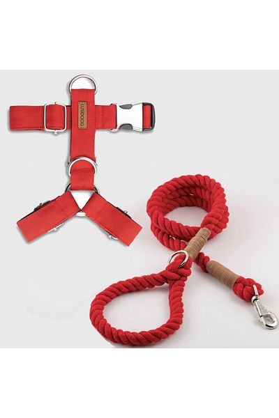 Lusi Doog Red Dog Collar Set - Chest Collar and Walking Rope