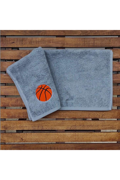 Basketbol & Spor Çocuk Antrenman Havlusu, Baskettopu Nakış Işlemeli Unisex 50x90 Baş Havlu Ebatı