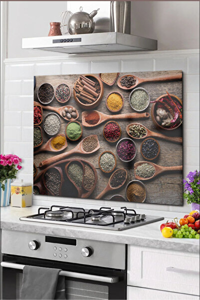 PRATİK DEKOR Protector din sticla pentru spatele aragazului Protector pentru spatele aragazului incorporat 50x50 Cm |   Condimente