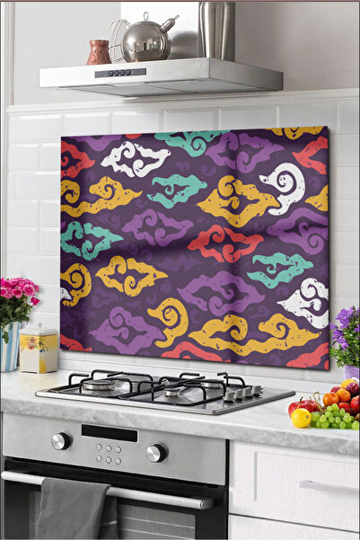 PRATİK DEKOR Protector din sticla pentru spatele aragazului Protector pentru spatele aragazului incorporat 50x50 Cm |   Norii colorate