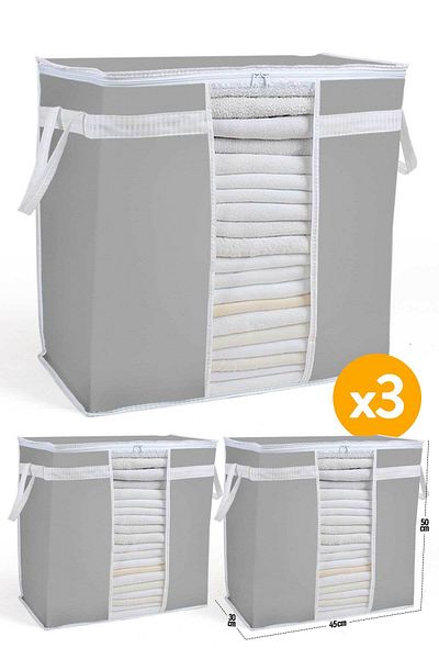 Serstil 3 Pieces - Storage Bag with Window 50 X 45 X 30 Cm - Anthracite
