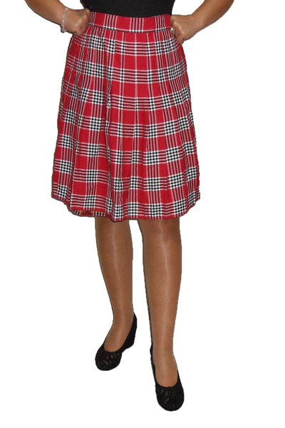 LM Liseli Kırmızı-Beyaz Ekoseli Pileli Etek Art.12