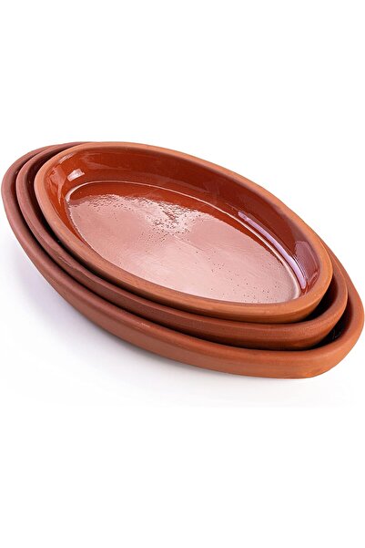 lksyol Toprak Güveç, Fırın Kabı, balık ve tavuk içi sırlı Tepsi seti 3 adet*(33*26, 18*14, 4*3 cm)