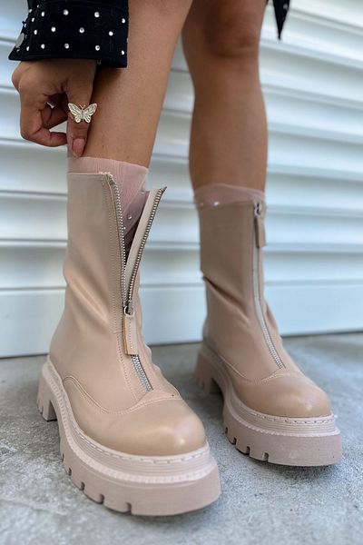 Shoebutik Δερμάτινες μπότες Bosy Beige
