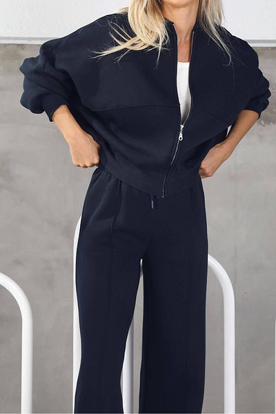Neşeli Butik γυναικείο χτενισμένο βαμβακερό ύφασμα 3 νημάτων GTS022 - Navy