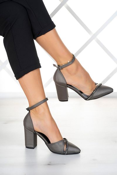 Erkan Saçmacı Pantofi Samira Antracit Satin Stoned Transparent Designed