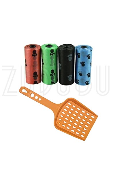 Genel Markalar 4 Rulo Kedi Köpek Evcil Hayvan Kaka Dışkı Poşeti ve Kum Temizleme Küreği Kürek