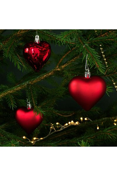 IKEA Red Heart Christmas Tree Ornament - 6 Cm, 8 Pieces, Unbreakable
