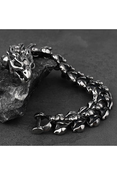 Viking سوار من الفولاذ المقاوم للصدأ والتشويه 316L بتصميم التنين من Ouroboros