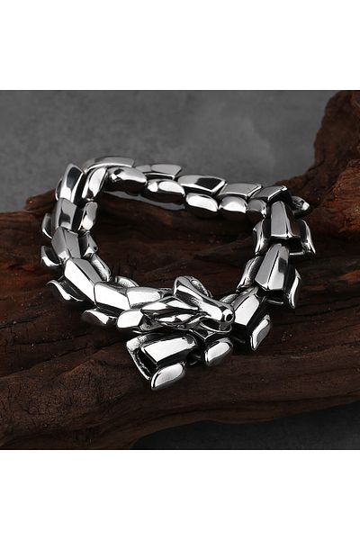 Viking Stainless & Tarnish Resistant 316L Steel Bracelet with Ouroboros Dragon Design