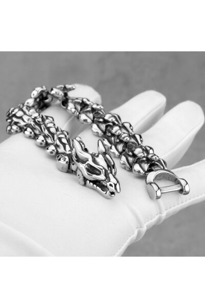 Viking سوار من الفولاذ المقاوم للصدأ والتشويه 316L بتصميم التنين من Ouroboros