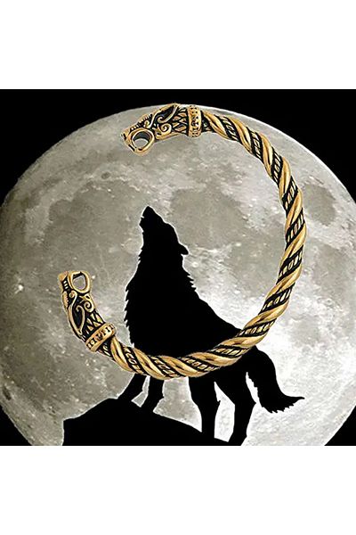 Viking Scandinavian Fenrir & Wolf Head Open Adjustable Stainless & Tarnish Resistant 316L Steel Bracelet