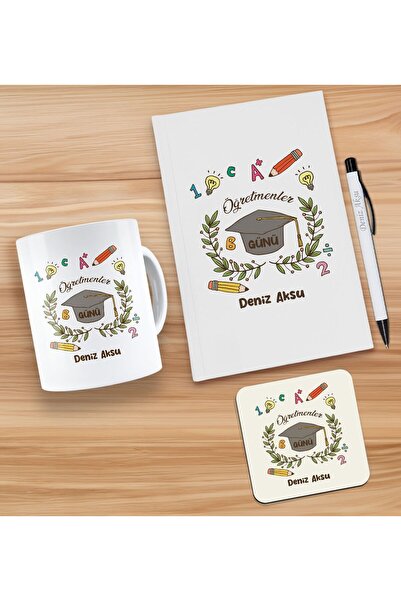 Bk Gift Kişiye Özel İsimli Öğretmenler Günü Tasarımlı Beyaz Defter, Tükenmez ...
