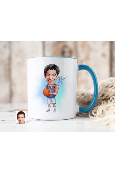 Bk Gift Kişiye Özel Basketbol Karikatürlü Mavi Kupa Bardak-6, Sevgiliye Hediy...