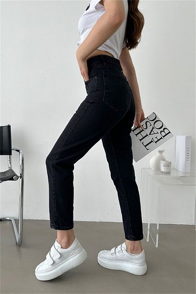 MAKRAS EXCLUSIVE Pantaloni Skye Colorfast Lycra negri anii 90 vintage Jeans (mult complet)