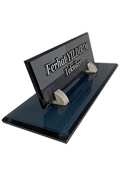 MERTKRİSTAL Masa Isimlik Büro Ofis Makam Hediyesi M532 Cam Masaüstü Isimlik