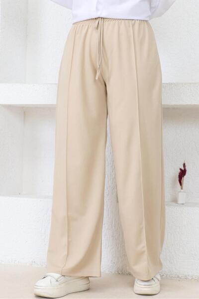 benguen 3042-1 Elastic Waisted Casual Cut Trousers Beige