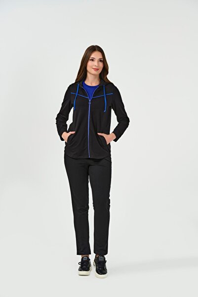 TOLGA SARAÇOĞLU 50150 SİYAH KONTRAST BİYE DETAYLI ÖRME CEKET